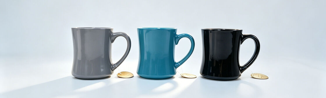 Waisted Curved Glossy Ceramic Coffee Mugs, Contoured Hourglass Shape Solid Color Hot Drink Cups