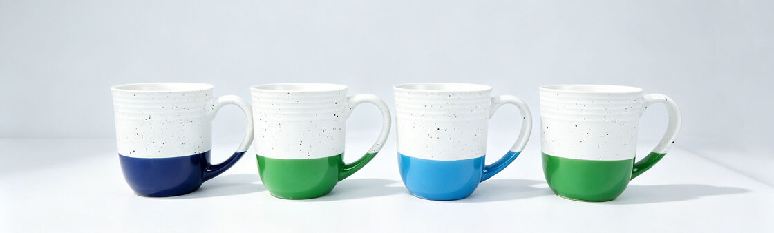 Speckled Two-Tone Ridged Ceramic Coffee Mugs, Color Block Bottom Contrast Handle Rustic Drinking Cups