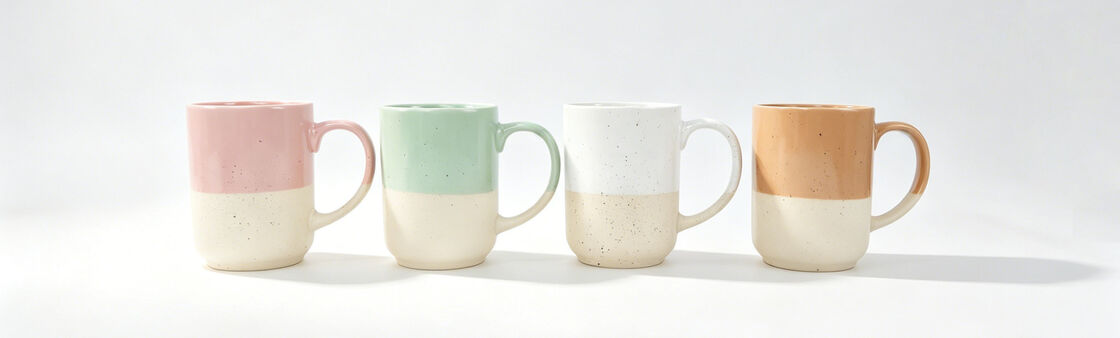 Pastel Two-Tone Speckled Split Glaze Ceramic Coffee Mugs, Dual Color Block Rustic Speckle Tea Cup Set