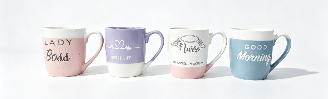 Two-Tone Speckled Quote Theme Ceramic Mugs, Career & Daily Motivational Color Block Coffee Cup Set