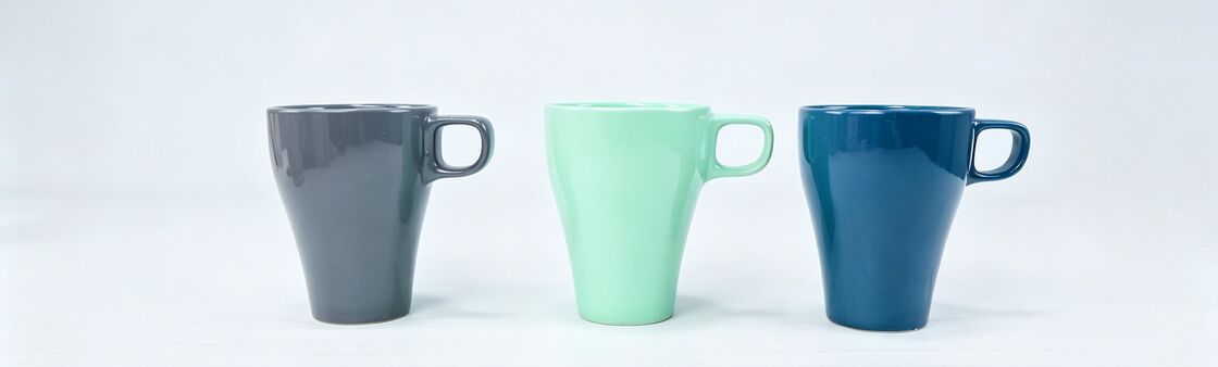 Tapered Conical Solid Gloss Ceramic Coffee Mugs, Modern Square Loop Handle Minimalist Tea Cup Set