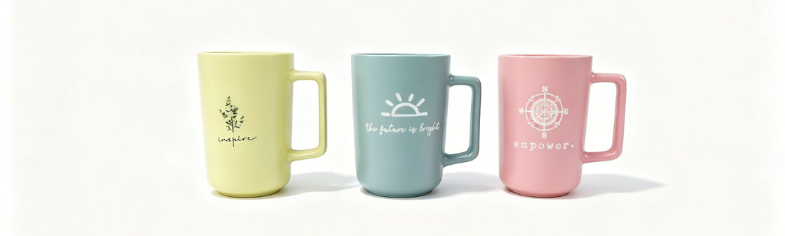 Soft Pastel Inspirational Quote Ceramic Mug Set, Square Handle Positive Mindset Minimalist Mugs