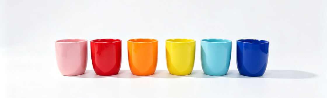 Solid Bright Color Rounded Barrel Ceramic Tumbler Mugs, Handle-Free Rainbow Gloss Coffee Cup Set