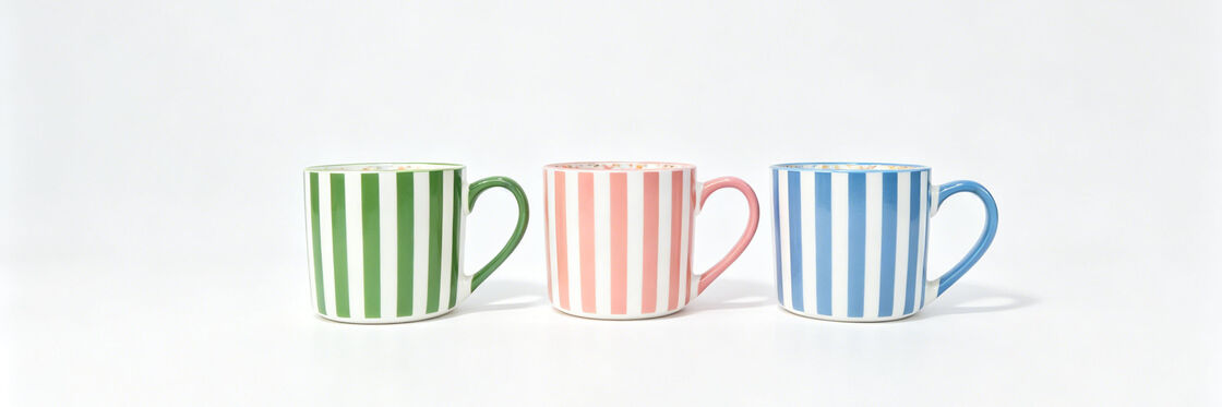 Pastel Vertical Stripe Hand-Drawn Ceramic Mug SeriesFull English Commercial Product Introduction