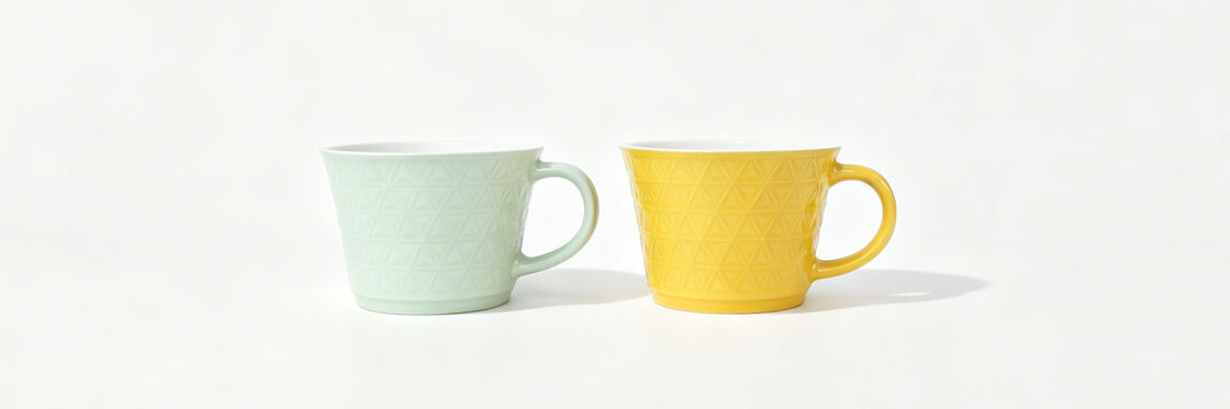 Modern Sculpted Hexagonal Facet Solid Color Ceramic Tumbler Cup Set