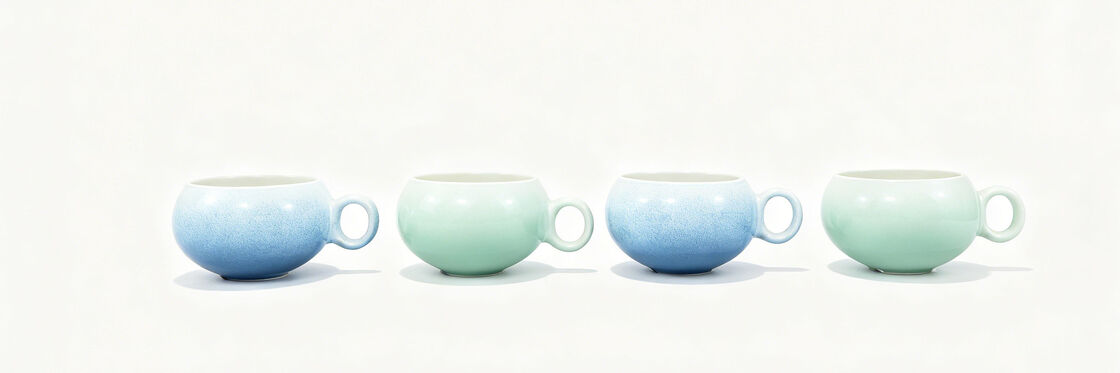 Gradient Speckled Round Belly Tiny Loop Handle Soup & Coffee Ceramic Mug 4-Piece Set