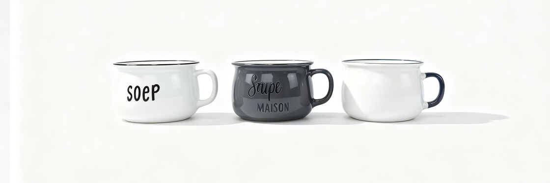 Vintage Enamel Style Wide Belly Ceramic Soup Mugs, Multicolor French Minimalist Large Capacity Breakfast Bowls with Handle