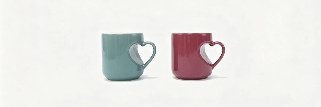 Couple Heart Hollow Handle Ceramic Mugs, 2-Pack Valentine Matching Lover Coffee Cup Set