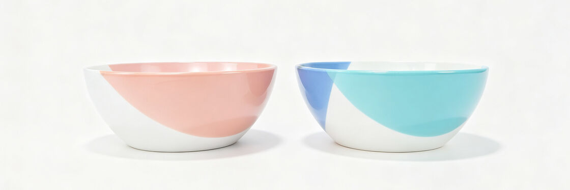 Pastel Diagonal Color Block Ceramic Tableware Set, Cylindrical Straight Mugs & Round Salad Bowls, Modern Minimalist Two-Tone Dinnerware