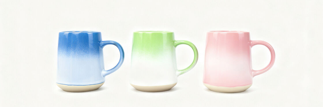 Gradient Speckled Glaze Ceramic Mugs, Raw Clay Base Two-Tone Coffee Cups, Pastel Ombre Handle Mugs