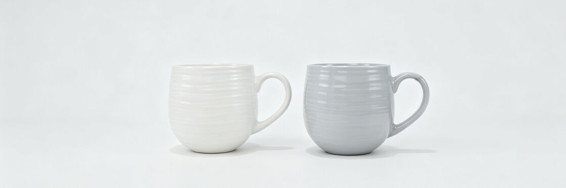 Horizontal Ribbed Barrel Ceramic Mugs, Textured Large Belly Coffee Mugs, Solid Glossy Drinking Cups