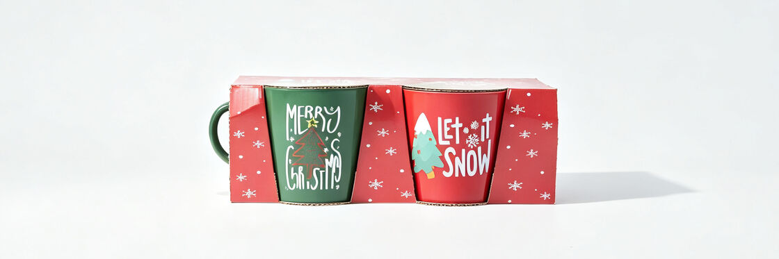 2 Pack Christmas Ceramic Mugs Gift Box, Green Red Xmas Tree Snowflake Coffee Mugs Holiday Couple Cup Set Ready To Gift