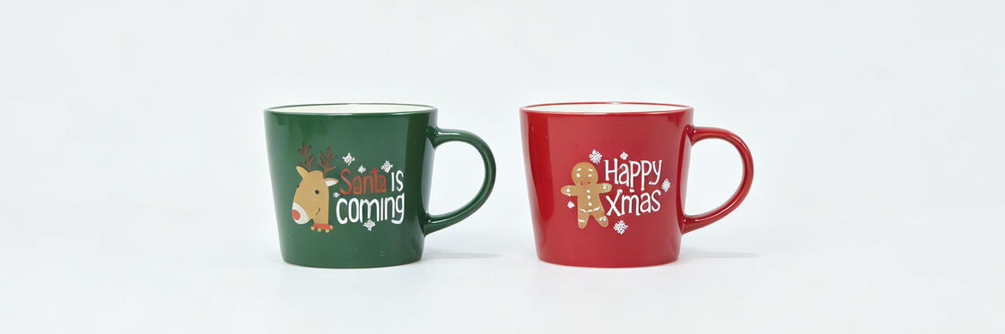 2 Pack Christmas Ceramic Coffee Mugs, Green Red Reindeer Gingerbread Man Xmas Cup Set Holiday Couple Mugs Gift