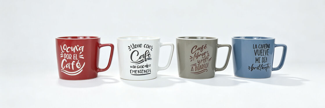 4 Pack Spanish Slogan Coffee Ceramic Mugs, Glossy Colorful Tea Cups with Spanish Cafe Text, Funny Latin Quote Drinkware for Coffee Lovers Office Home Gift