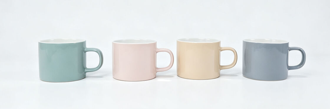 4 Pack Short Wide Body Pastel Ceramic Coffee Mugs, Gloss Solid Color Tea Cups with White Interior, Simple Round Handle Drinkware for Home Desk Gift