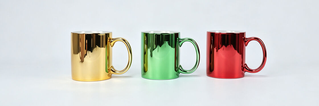 6 Pack Electroplated Mirror Ceramic Coffee Mugs, Shiny Metallic Reflective Tea Cups, Rainbow Pastel & Christmas Gold Green Red Sets, Sublimation Blank Drinkware for DIY & Gift