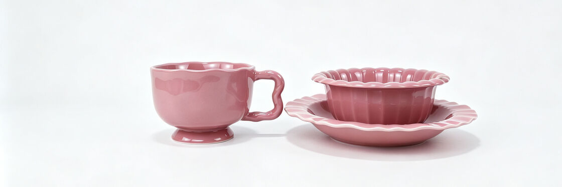 3 Colors Vintage Ruffled Ceramic Tea Cup Set, Wavy Edge Coffee Mug + Fluted Dessert Bowl with Matching Saucer, Elegant Afternoon Tea Tableware Gift Set