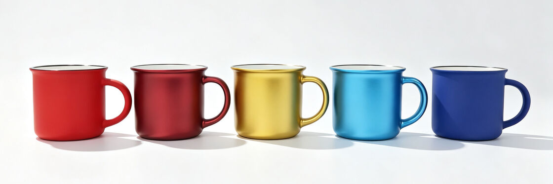Matte Metallic Electroplated Camping Mugs, Retro Enamel Look Metal Coffee Mugs with Black Rim, Multi-Color Blank Sublimation Tea Cups, Customizable Blank Mugs for DIY Printing