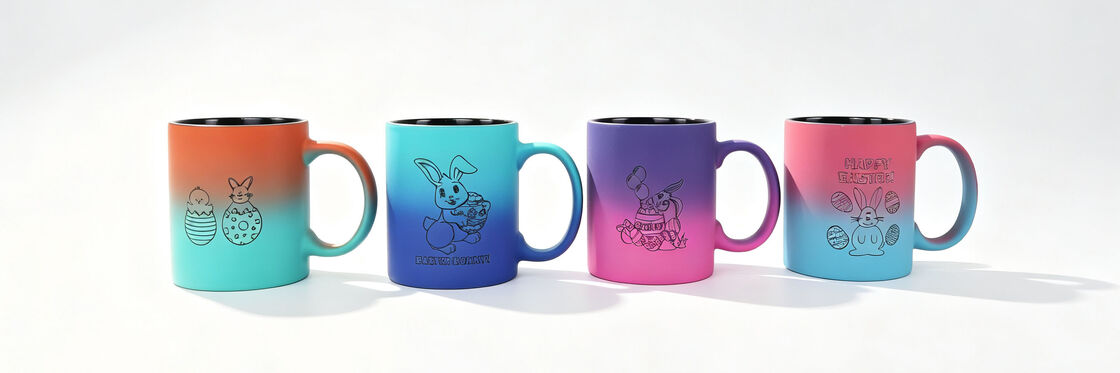 4 Pack Gradient Easter Bunny Ceramic Mugs, Color Ombre Easter Egg Rabbit Print Coffee Cups with Black Interior, Spring Holiday Decor Tea Mugs Set for Easter Gift