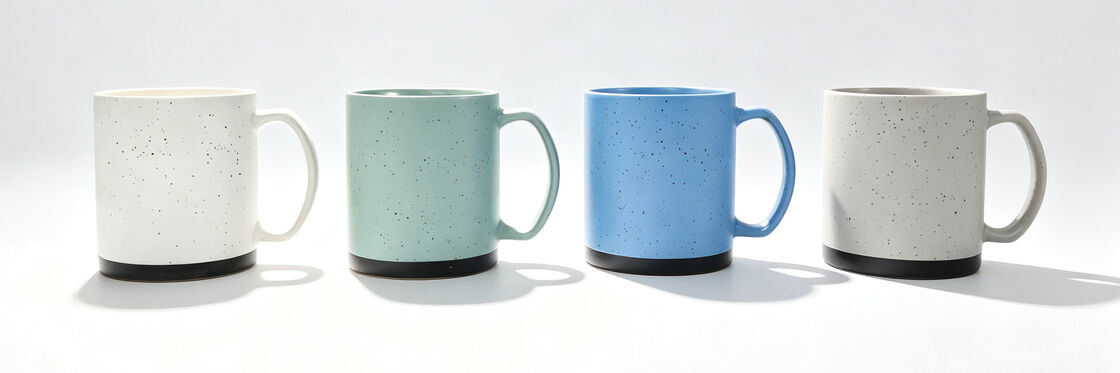 4 Pack Speckled Ceramic Coffee Mugs with Matte Black Bottom Trim, Cream White Mint Sky Blue Speckled Stoneware Tea Cups, Rustic Farmhouse Drinkware for Daily Use & Gift