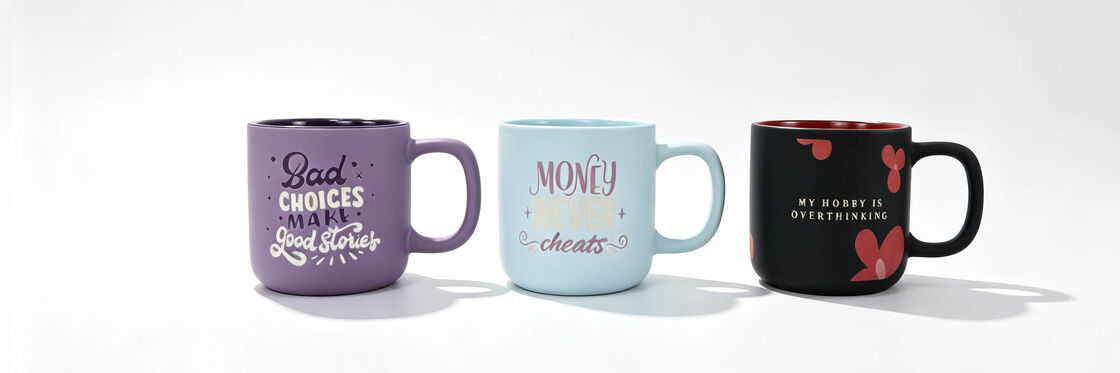 3 Pack Funny Sassy Quote Matte Ceramic Mugs, Purple Light Blue Black Motivational Humor Coffee Cups with Contrast Interior, Novelty Slogan Tea Mug Gift Set for Women & Friends