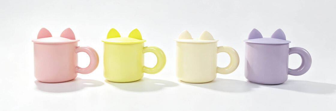 4 Pack Cute Cat Ear Lid Ceramic Mugs, Pastel Macaron Color Thick Bubble Handle Coffee Cups, Kawaii Kitty Cover Tea Mug Set for Girls Gift & Office Decor