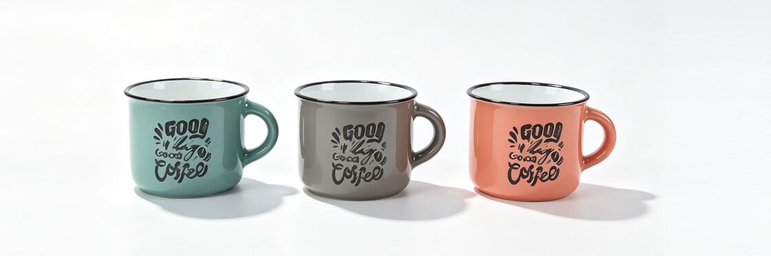 Retro Enamel Style Ceramic Coffee Mugs 3 Pastel Color Set