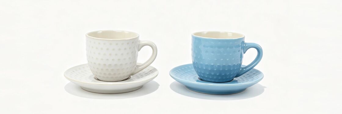 3D Embossed Dot Ceramic Cup & Saucer 2-Color Matching Gift Set