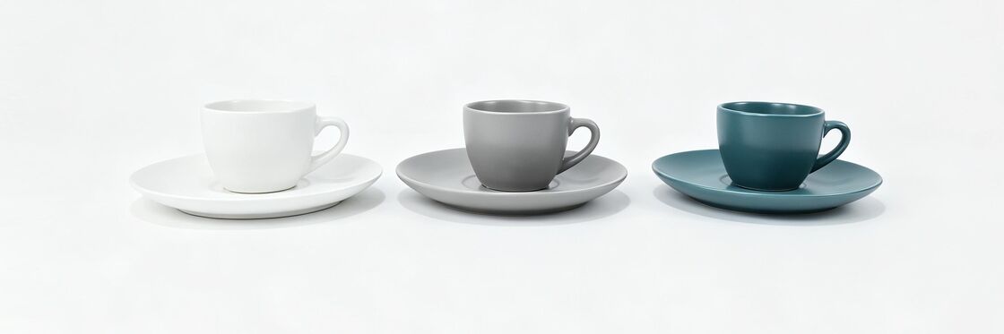 Matte Solid Color Mini Ceramic Cup & Saucer 3 Neutral Tone Set