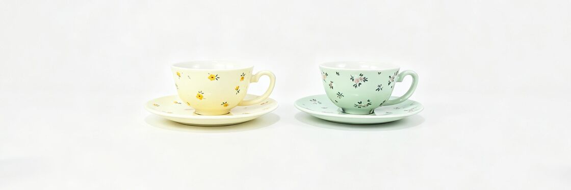 Pastel Tiny Floral Ceramic Cup & Saucer 2-Color Gift Set