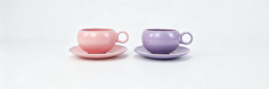 Gradient Round Bubble Ceramic Cup & Saucer 2 Pastel Color Couple Set