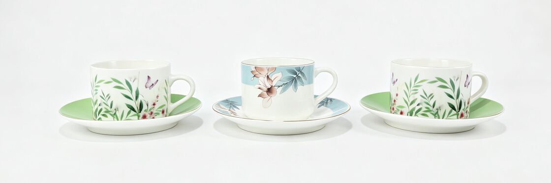 Chinese Ink Wash Floral Bone China Cup & Saucer 3-Style Afternoon Tea Set