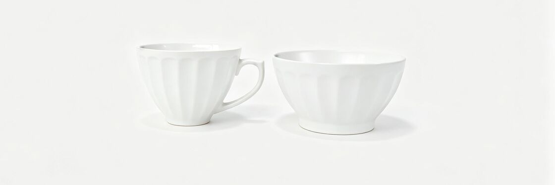 Vintage Fluted Ceramic Mug and Bowl Set, Matte Glaze Breakfast Cup & Cereal Bowl, Pumpkin Ribbed Tableware for Coffee, Oatmeal, Soup