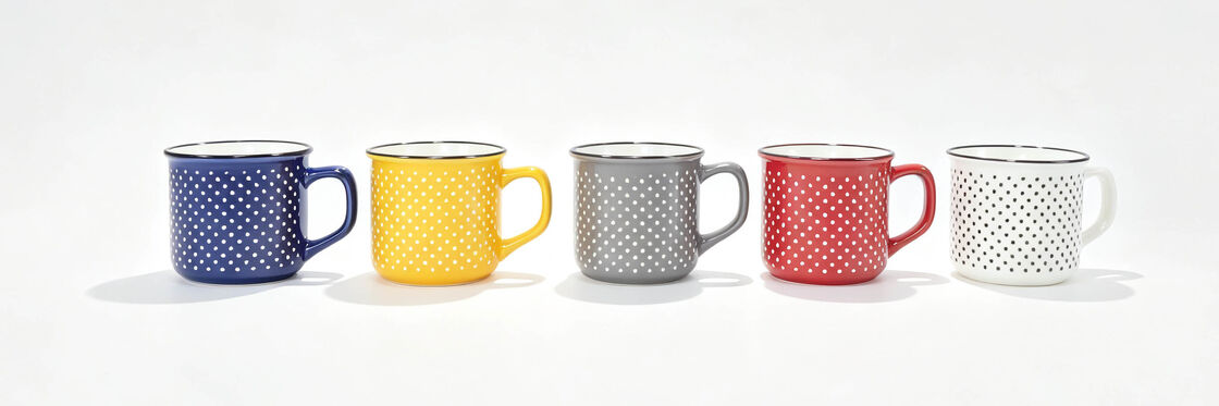 Vintage Polka Dot Enamel Style Ceramic Coffee Mugs, Thin Black Rim Color Matching Handle Tea Cups