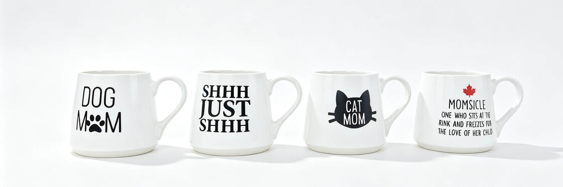 Funny Slogan Wide Belly White Ceramic Mugs, Pet Mom & Ice Hockey Mom Quote Printed Coffee Tea Cups