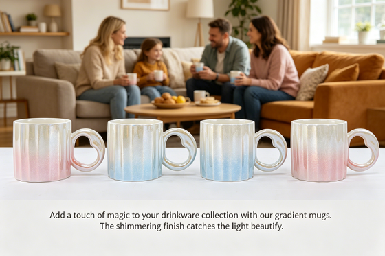 Pastel Rainbow Pearl Finish, Cute Ribbed Mugs for Coffee, Tea, Latte, Office & Home Decor