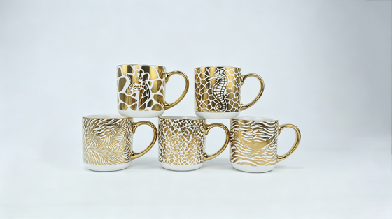 Luxury Gold Animal Print Ceramic Coffee Mug Set