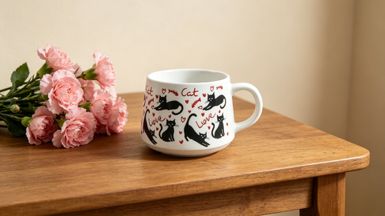 4-Pack Adorable Cat Pattern Speckled Ceramic Coffee Mugs, Cute Kitty Themed Drink Cups for Cat Lovers