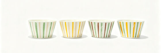 Hand-Painted Vertical Stripe Ceramic Tableware Set (Mugs & Snack Bowls)