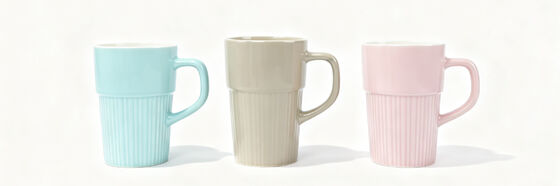 Two-Tier Vertical Fluted Stackable Ceramic Mugs, Pastel Ridged Tall Coffee Cups