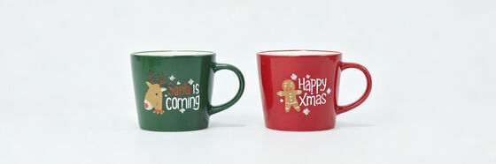 2 Pack Christmas Ceramic Coffee Mugs, Green Red Reindeer Gingerbread Man Xmas Cup Set Holiday Couple Mugs Gift