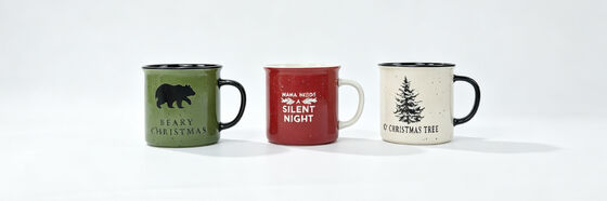 Vintage Speckled Camping Christmas Mugs, Rustic Woodland Deer Bear Tree Snowflake Xmas Coffee Cups, Holiday Cabin Gift Mugs Set