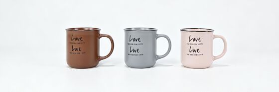 Minimalist "Love Live" Inspirational Ceramic Mugs 3 Neutral Tone Set